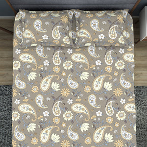 Floral Crockery - Taupe Polycotton King Size Bedsheet - Wonder Full By Welspun