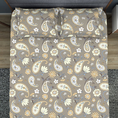 Floral Crockery - Taupe Polycotton King Size Bedsheet - Wonder Full By Welspun