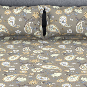 Floral Crockery - Taupe Polycotton King Size Bedsheet - Wonder Full By Welspun