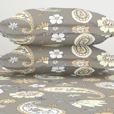 Floral Crockery - Taupe Polycotton King Size Bedsheet - Wonder Full By Welspun