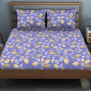 Floral Blue Iris - Violet Polycotton King Size Bedsheet - Wonder Full By Welspun