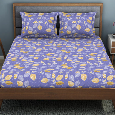 Floral Blue Iris - Violet Polycotton King Size Bedsheet - Wonder Full By Welspun