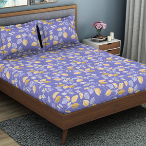 Floral Blue Iris - Violet Polycotton King Size Bedsheet - Wonder Full By Welspun