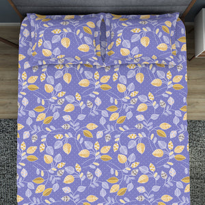 Floral Blue Iris - Violet Polycotton King Size Bedsheet - Wonder Full By Welspun