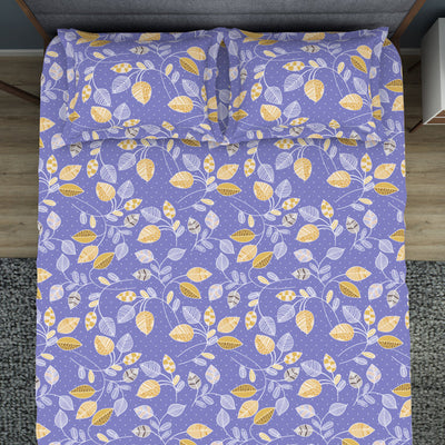 Floral Blue Iris - Violet Polycotton King Size Bedsheet - Wonder Full By Welspun