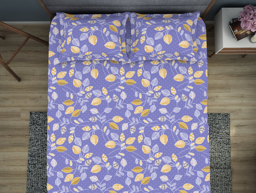 Floral Blue Iris - Violet Polycotton King Size Bedsheet - Wonder Full By Welspun