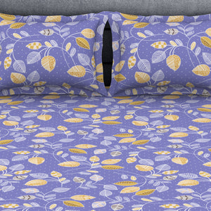 Floral Blue Iris - Violet Polycotton King Size Bedsheet - Wonder Full By Welspun