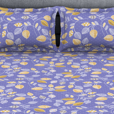 Floral Blue Iris - Violet Polycotton King Size Bedsheet - Wonder Full By Welspun