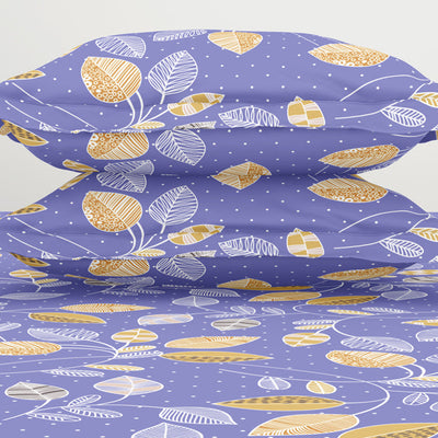 Floral Blue Iris - Violet Polycotton King Size Bedsheet - Wonder Full By Welspun