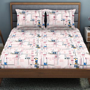 Geometric Petal Pink - Blush Polycotton King Size Bedsheet - Wonder Full By Welspun