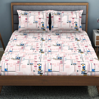 Geometric Petal Pink - Blush Polycotton King Size Bedsheet - Wonder Full By Welspun