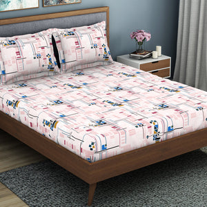 Geometric Petal Pink - Blush Polycotton King Size Bedsheet - Wonder Full By Welspun