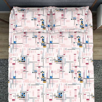 Geometric Petal Pink - Blush Polycotton King Size Bedsheet - Wonder Full By Welspun