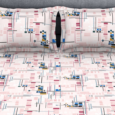 Geometric Petal Pink - Blush Polycotton King Size Bedsheet - Wonder Full By Welspun