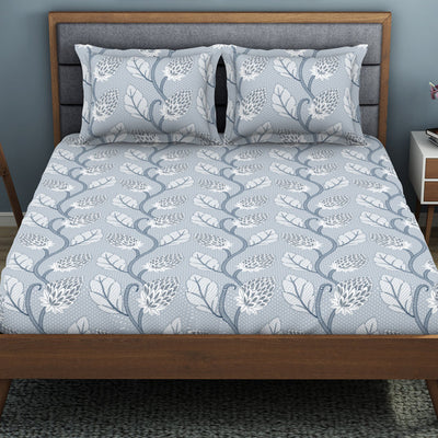 Floral Niagara Mist - Light Blue Polycotton King Size Bedsheet - Wonder Full By Welspun