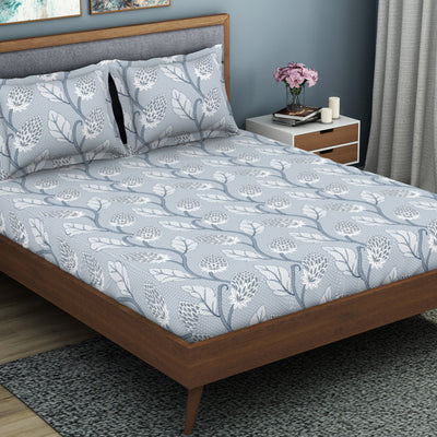 Floral Niagara Mist - Light Blue Polycotton King Size Bedsheet - Wonder Full By Welspun