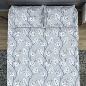 Floral Niagara Mist - Light Blue Polycotton King Size Bedsheet - Wonder Full By Welspun