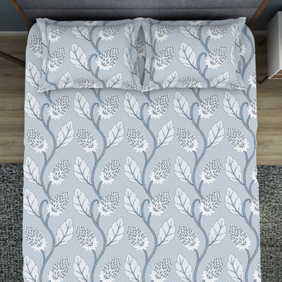 Floral Niagara Mist - Light Blue Polycotton King Size Bedsheet - Wonder Full By Welspun