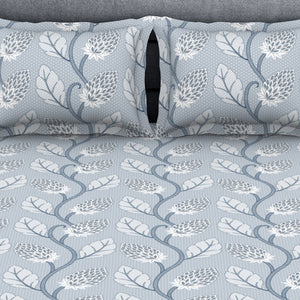 Floral Niagara Mist - Light Blue Polycotton King Size Bedsheet - Wonder Full By Welspun