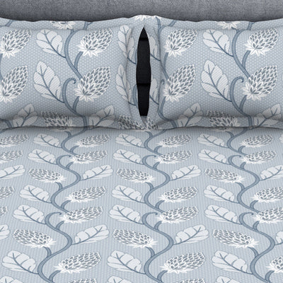 Floral Niagara Mist - Light Blue Polycotton King Size Bedsheet - Wonder Full By Welspun