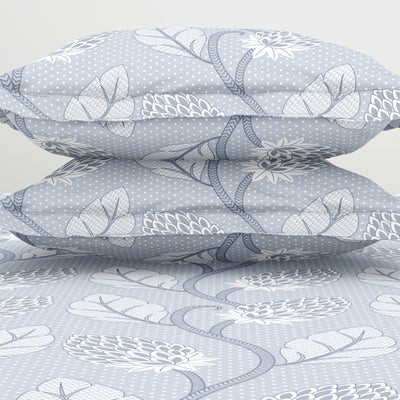 Floral Niagara Mist - Light Blue Polycotton King Size Bedsheet - Wonder Full By Welspun