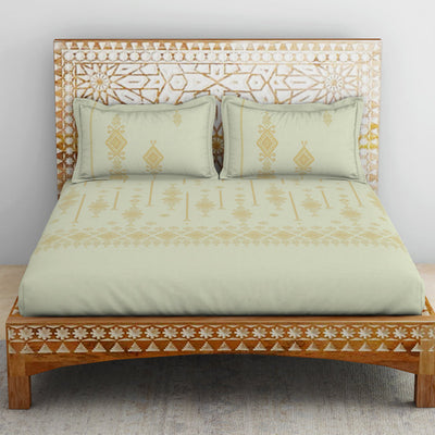 Jamdani Ornate Beige 100% Cotton King Size Bedsheet - Rangana by Spaces