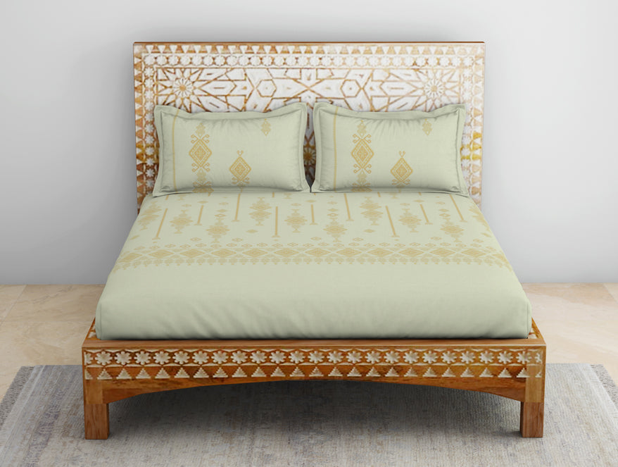Jamdani Ornate Beige 100% Cotton King Size Bedsheet - Rangana by Spaces