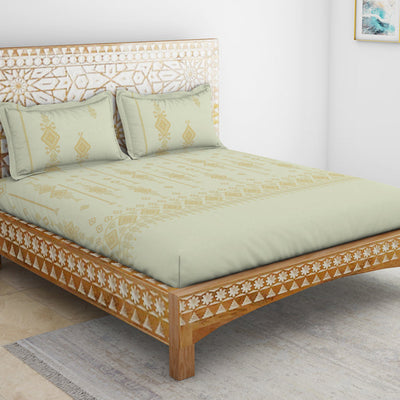 Jamdani Ornate Beige 100% Cotton King Size Bedsheet - Rangana by Spaces