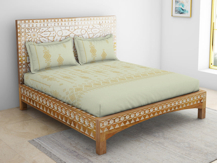 Jamdani Ornate Beige 100% Cotton King Size Bedsheet - Rangana by Spaces