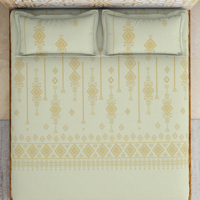 Jamdani Ornate Beige 100% Cotton King Size Bedsheet - Rangana by Spaces