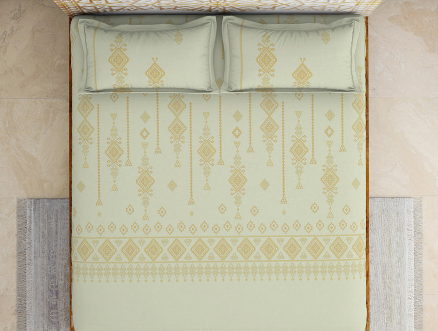 Jamdani Ornate Beige 100% Cotton King Size Bedsheet - Rangana by Spaces