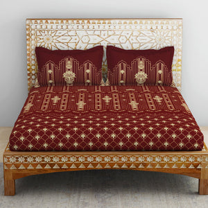 Carving Ornate Red 100% Cotton King Size Bedsheet - Rangana by Spaces