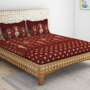 Carving Ornate Red 100% Cotton King Size Bedsheet - Rangana by Spaces