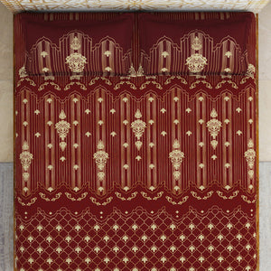 Carving Ornate Red 100% Cotton King Size Bedsheet - Rangana by Spaces