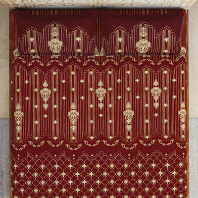 Carving Ornate Red 100% Cotton King Size Bedsheet - Rangana by Spaces