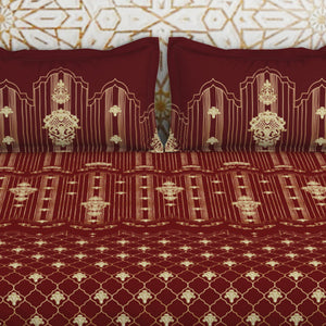 Carving Ornate Red 100% Cotton King Size Bedsheet - Rangana by Spaces