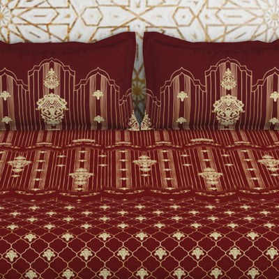 Carving Ornate Red 100% Cotton King Size Bedsheet - Rangana by Spaces