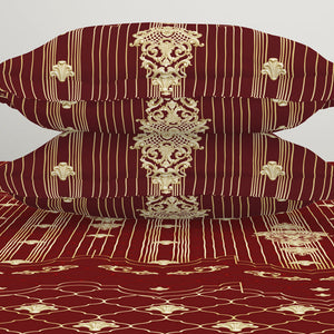 Carving Ornate Red 100% Cotton King Size Bedsheet - Rangana by Spaces