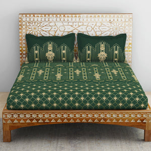 Carving Ornate Dark Green 100% Cotton King Size Bedsheet - Rangana by Spaces