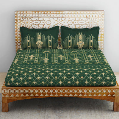 Carving Ornate Dark Green 100% Cotton King Size Bedsheet - Rangana by Spaces