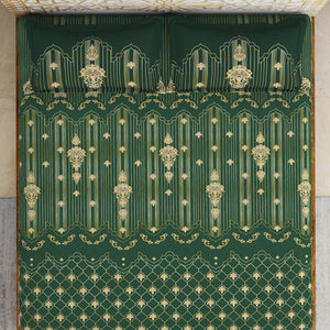 Carving Ornate Dark Green 100% Cotton King Size Bedsheet - Rangana by Spaces