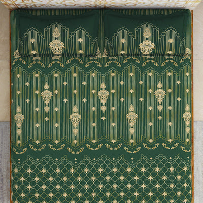 Carving Ornate Dark Green 100% Cotton King Size Bedsheet - Rangana by Spaces