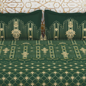 Carving Ornate Dark Green 100% Cotton King Size Bedsheet - Rangana by Spaces
