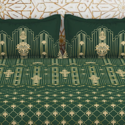 Carving Ornate Dark Green 100% Cotton King Size Bedsheet - Rangana by Spaces