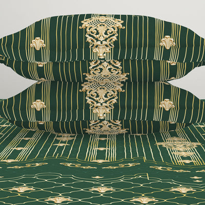 Carving Ornate Dark Green 100% Cotton King Size Bedsheet - Rangana by Spaces