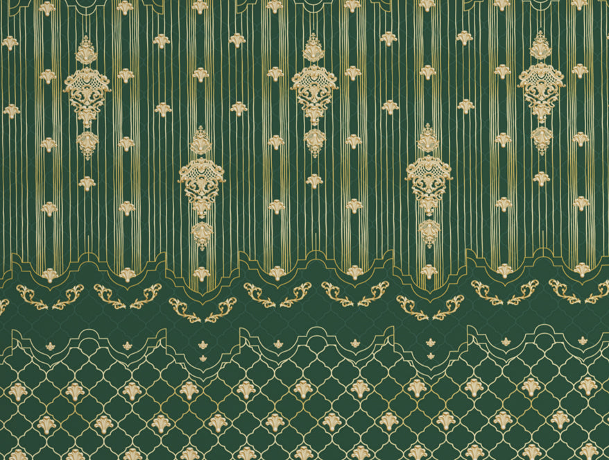 Carving Ornate Dark Green 100% Cotton King Size Bedsheet - Rangana by Spaces
