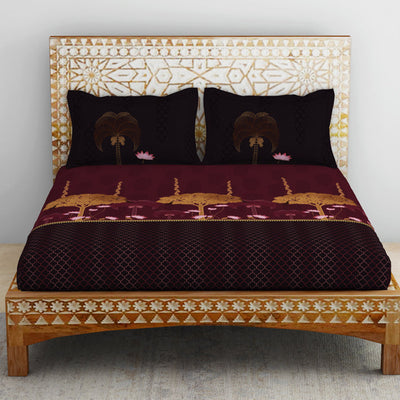 Pichwai Ornate Dark Pink 100% Cotton King Size Bedsheet - Rangana by Spaces