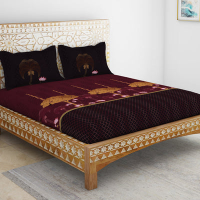 Pichwai Ornate Dark Pink 100% Cotton King Size Bedsheet - Rangana by Spaces