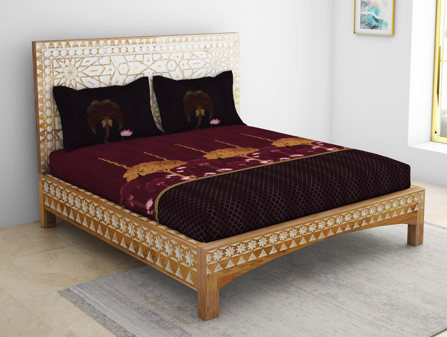 Pichwai Ornate Dark Pink 100% Cotton King Size Bedsheet - Rangana by Spaces