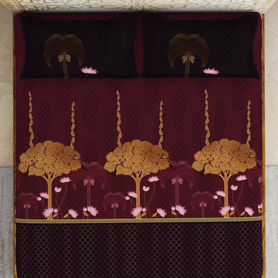 Pichwai Ornate Dark Pink 100% Cotton King Size Bedsheet - Rangana by Spaces